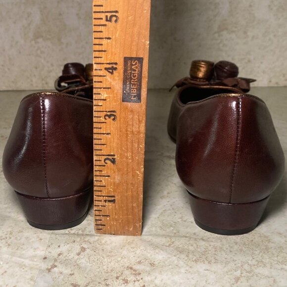 Brown Leather  Womens Flats Gold Rosette Bow Accents Casual Comfort Versatile - Picture 3 of 10